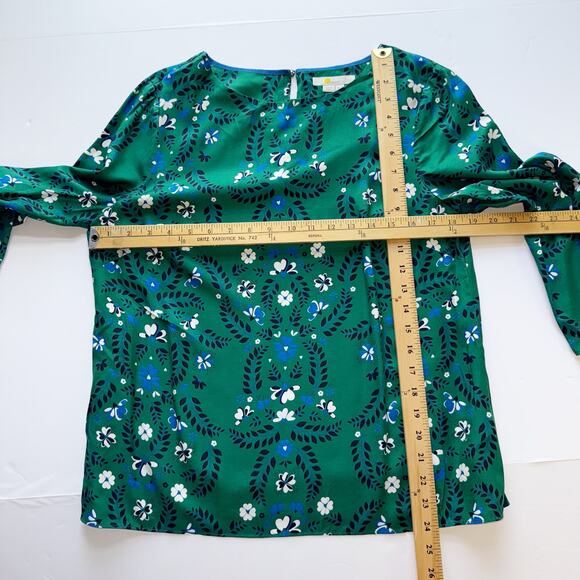 Boden Floral Print Blouse Green Blue work Women’s Size 10 Long Sleeve Casual Top - Picture 10 of 12
